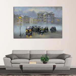 Old City at Night Fine Art Canvas Wall Painting