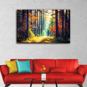 Colorful Forest with Sun Rays Canvas Wall Painting