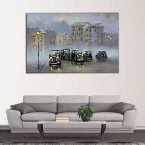 Old City at Night Fine Art Canvas Wall Painting