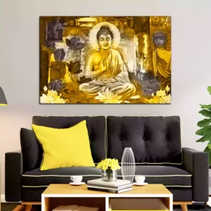 Buddha With Flowers Premium Canvas Wall Painting