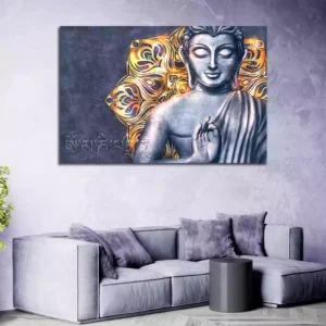 Shining and Glowing Buddha in a Lotus Pose Canvas Wall Painting