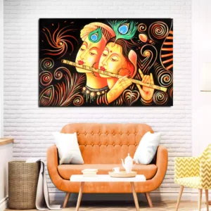 Beautiful Radha Krishna with Flute Canvas Wall Painting