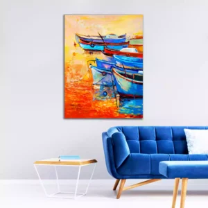 Boats and Jetty(Pier) Canvas Wall Painting