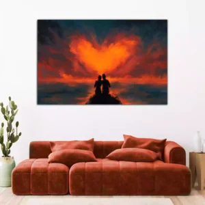 Couple Looking Heart-Shaped Clouds Digital Art Canvas Wall Painting