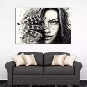 Girl With Feathers And Freckles Canvas Wall Painting