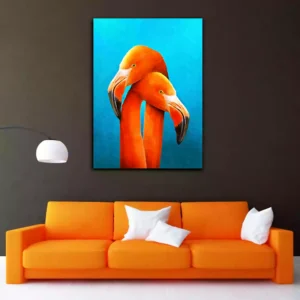 Lovely Couple of Orange Flamingos Canvas Wall Painting