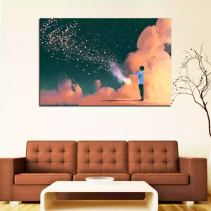 Man Holding a Cage with Shining Stardust Canvas Wall Painting