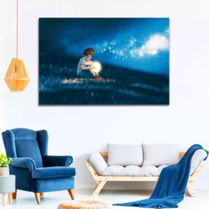 Night Scene Showing Young Boy with Little Moon Canvas Wall Painting