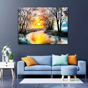 Beautiful River with Sun Rise View Canvas Wall Painting