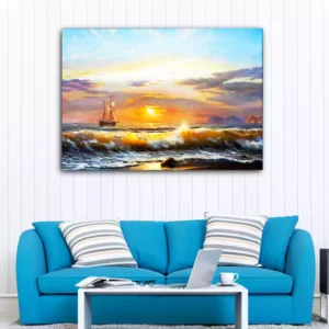 Beautiful Sailboat with Sea Sunset View Canvas Wall Painting