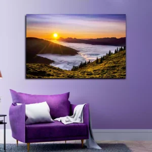 Beautiful Sunrise with Fog in the Mountain Canvas Wall Painting