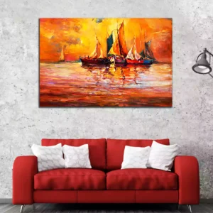 Rich Golden Sunset Over Ocean Canvas Wall Painting