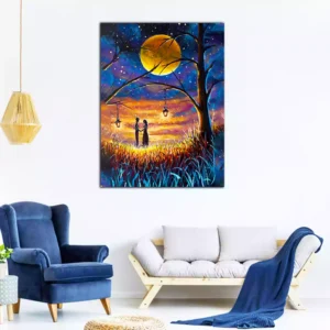 Romantic Mystic Lovers on Beautiful Night Canvas Wall Painting