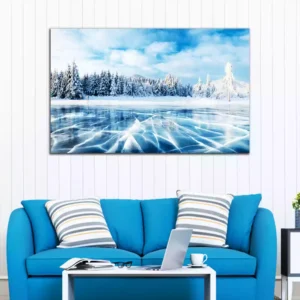 Frozen Lake in Winter Mountains Canvas Wall Painting
