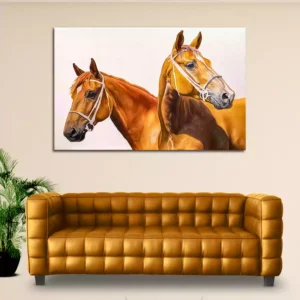 Two Brown Horses Premium Canvas Wall Painting