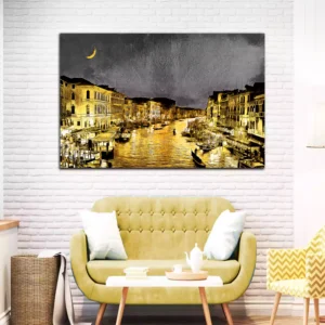 View on the Beautiful Venice, Italy Golden Night Canvas Wall Painting