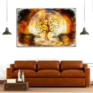 Pair of Ravens With Tree of Life Canvas Wall Painting