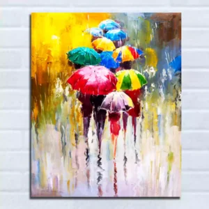 Beautiful Rainy Day With Umbrella Canvas Wall Painting