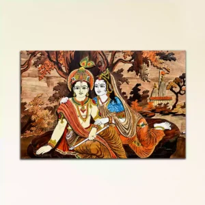 Krishna and Radha Ji on Wood Canvas Wall Painting