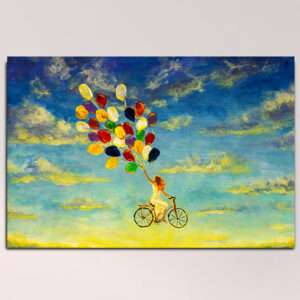 Beautiful Happy Girl with Colorful Balloons Canvas Wall Painting