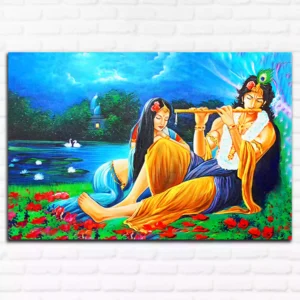 Lord Radha Krishna with Flute Canvas Wall Painting