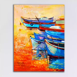 Boats and Jetty(Pier) Canvas Wall Painting