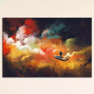 Man on a Boat with Colorful Cloud Canvas Wall Painting