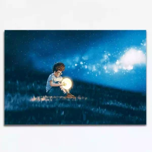 Night Scene Showing Young Boy with Little Moon Canvas Wall Painting