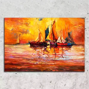 Rich Golden Sunset Over Ocean Canvas Wall Painting