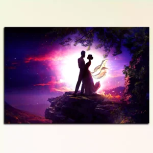 Romantic Couple in the Moonlight Digital Art Canvas Wall Painting