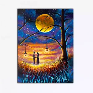 Romantic Mystic Lovers on Beautiful Night Canvas Wall Painting