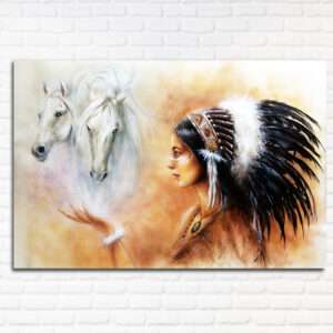 A Beautiful Young Woman with Horses Canvas Wall Painting