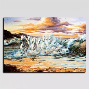 The Horses Running from Waves Canvas Wall Painting