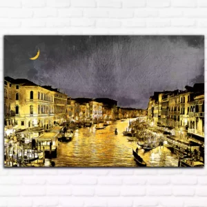 View on the Beautiful Venice, Italy Golden Night Canvas Wall Painting