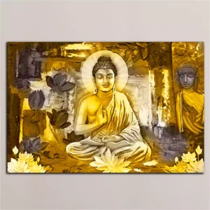 Buddha With Flowers Premium Canvas Wall Painting
