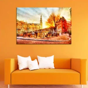 Amsterdam Canal at Evening Impressionistic Canvas Wall Painting