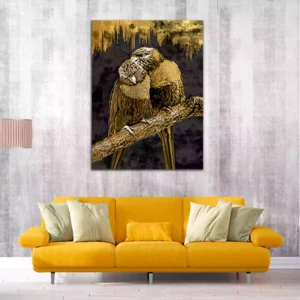 Gold Abstract Painting of Tow Lovely Parrots Canvas Wall Painting