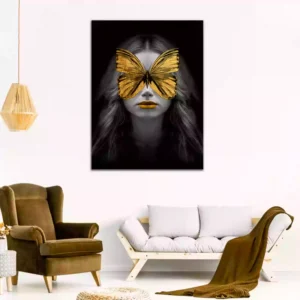 Beautiful Women With a Fantastic Golden Lips and Butterfly Canvas Wall Painting
