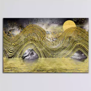 3D Golden Wavy Lines Modern Art Canvas Wall Painting