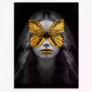 Beautiful Women With a Fantastic Golden Lips and Butterfly Canvas Wall Painting